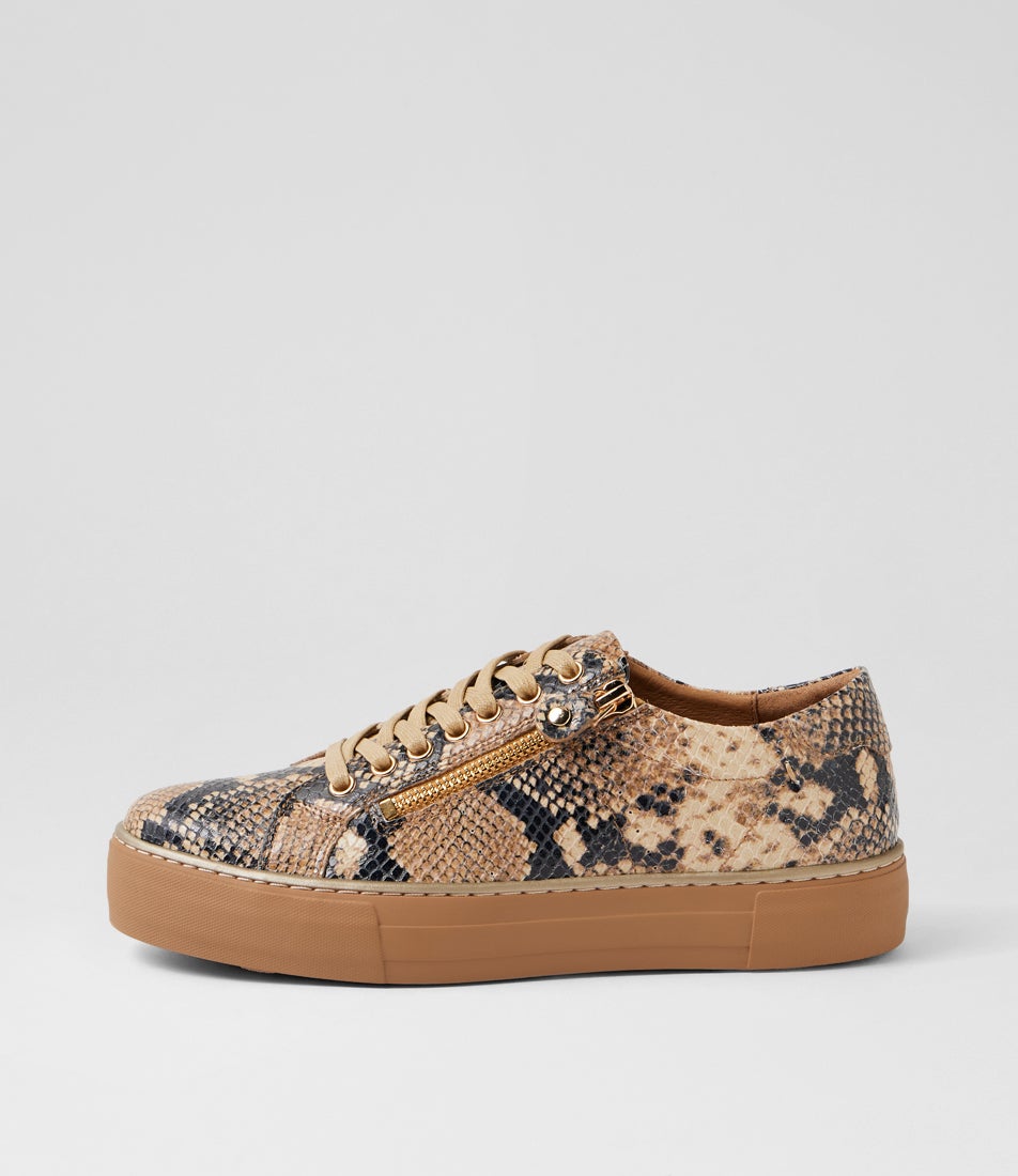 Feema Black Caramel Snake Leather Sneakers