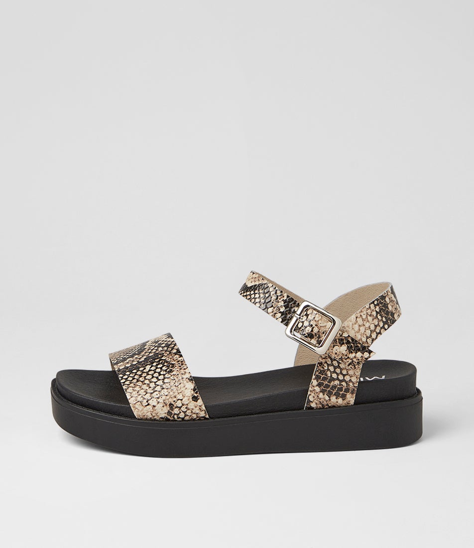 Benjo Latte Snake Black Leather Sandals