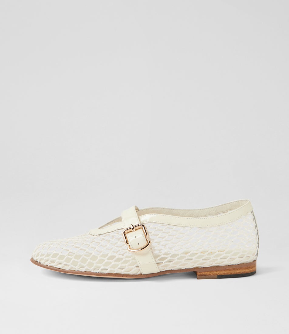 Walaa Ivory Patent Fabric Flat Shoes Walaa Ivory Patent Fabric Flat Shoes
