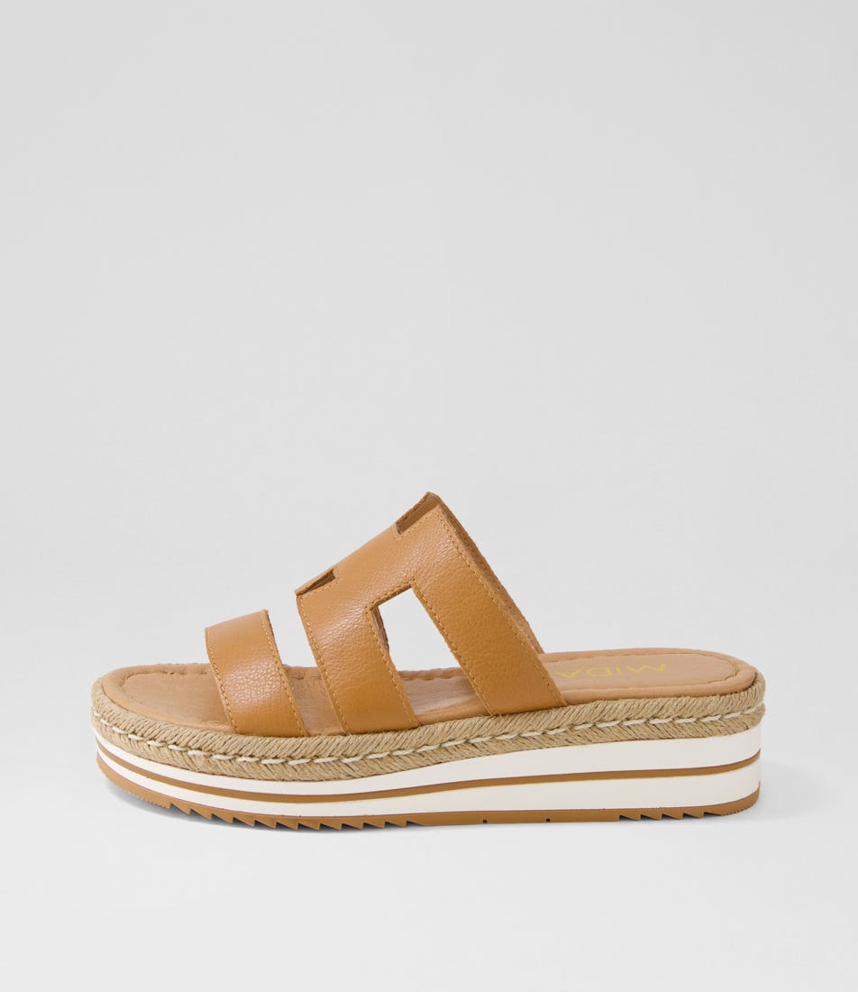 Aopings Dark Tan Leather Slides Aopings Dark Tan Leather Slides