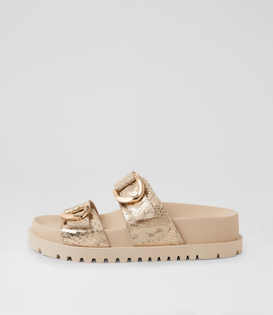 Ully Ivory Gold Snake Leather Slides