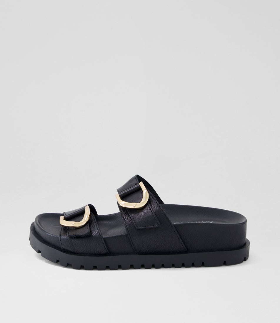 Ully Black Leather Slides Ully Black Leather Slides