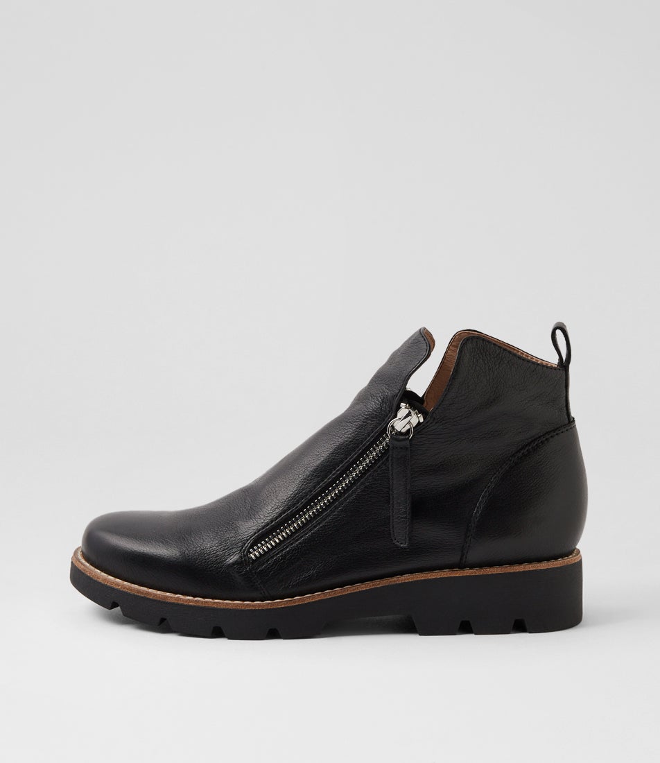 Dottle Black Leather Ankle Boots