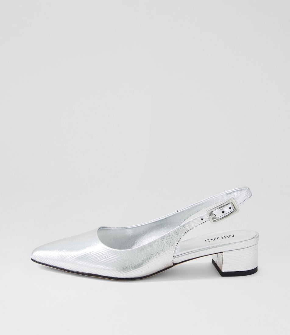 Clemme Silver Textured Leather Heels Clemme Silver Textured Leather Heels
