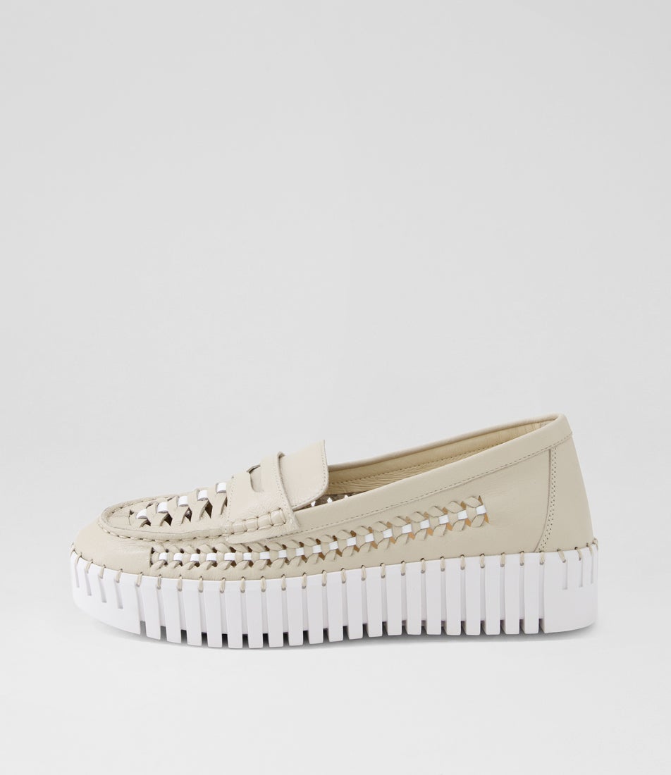 Brogo Almond White Leather Sneakers Brogo Almond White Leather Sneakers