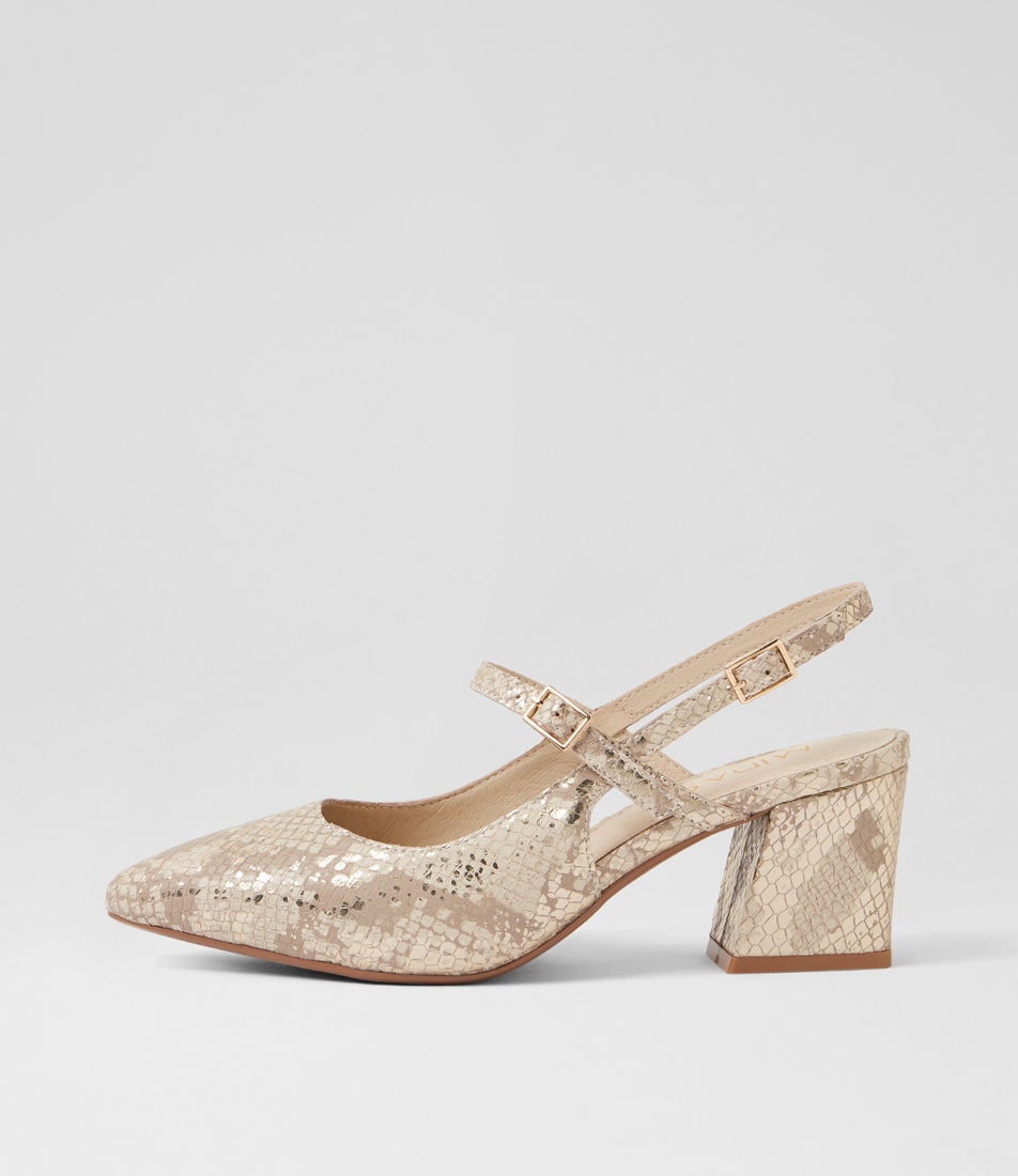Mitkat Ivory Gold Snake Leather Heels