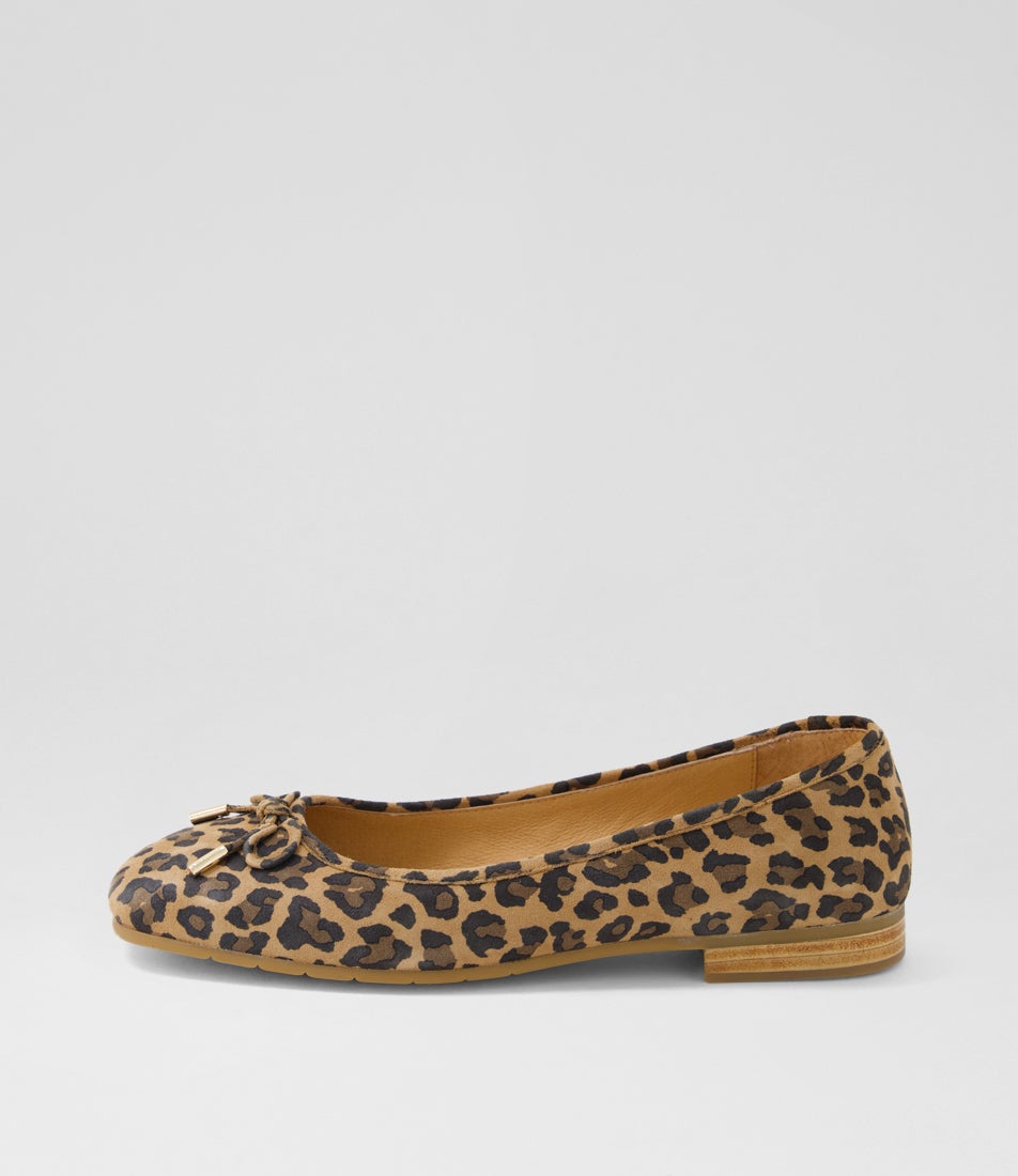 Panima Camel Leopard Suede Ballet Flats
