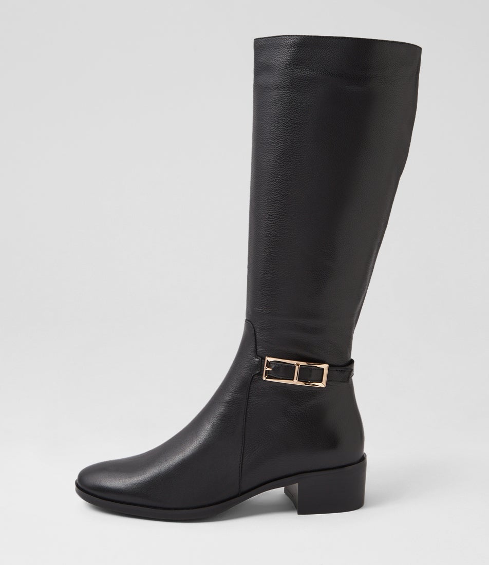Tenray Black Leather Knee High Boots