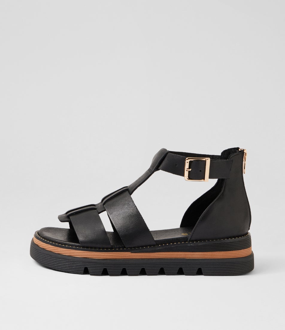 Sarama Black Leather Sandals