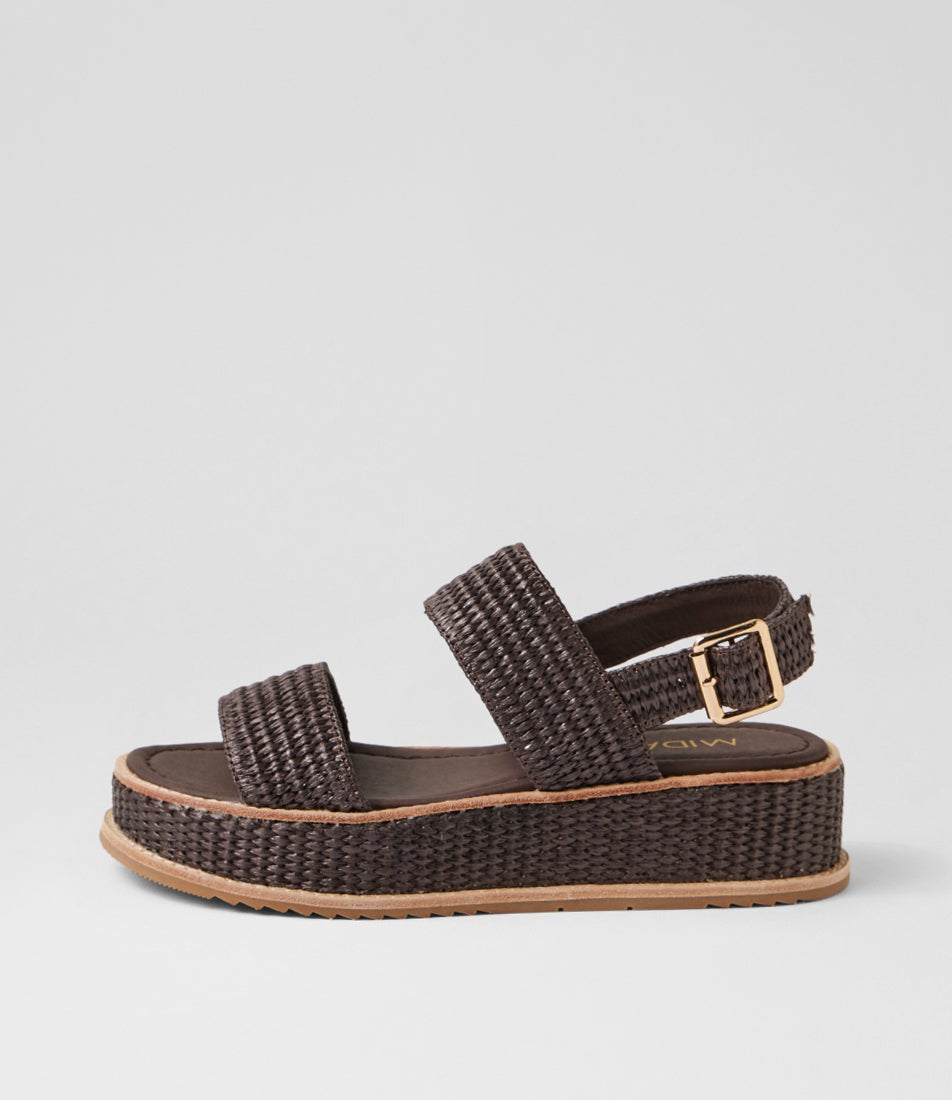 Vanya Choc Synthetic Raffia Platform Wedge Sandals