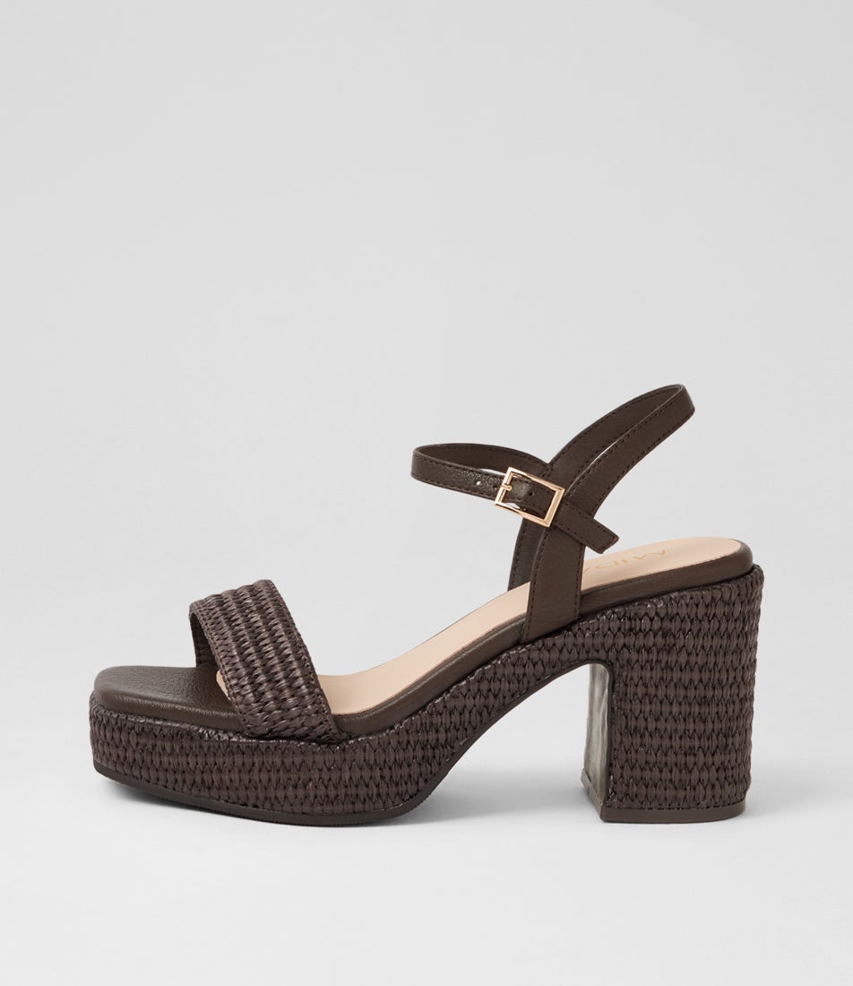 King Choc Synthetic Raffia Leather Platform Sandals King Choc Synthetic Raffia Leather Platform Sandals