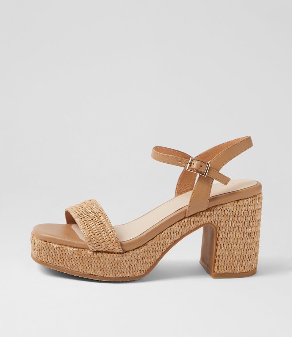 King Natural Camel Synthetic Raffia Leather Sandals