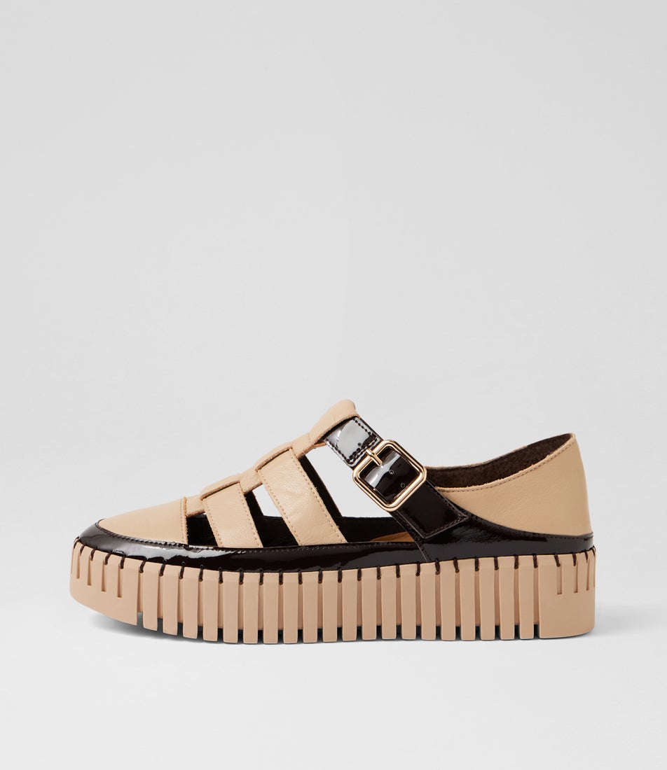 Bentaya Dark Choc Camel Patent Leather Sneakers