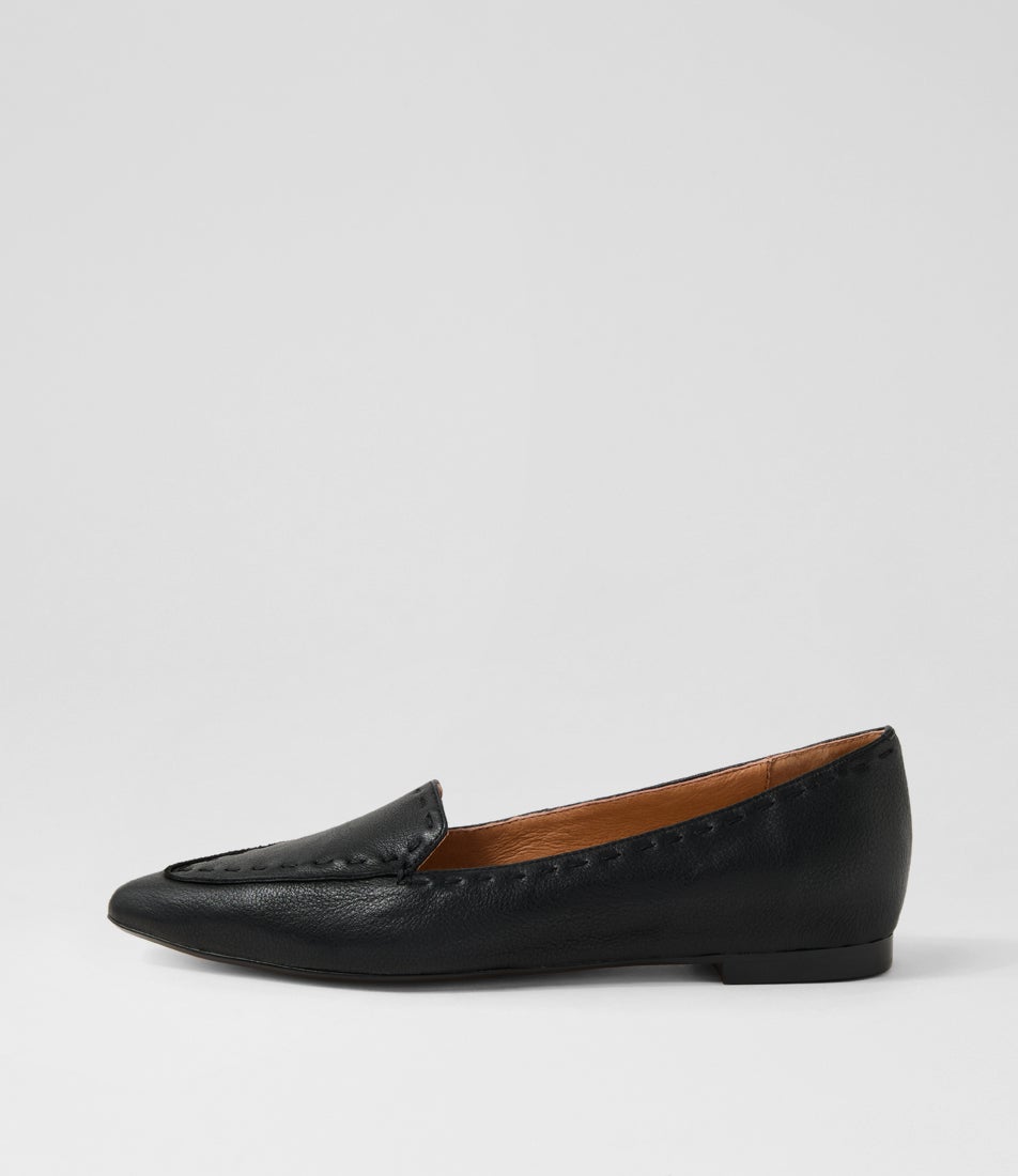 Yukka Black Stitch Leather Loafers