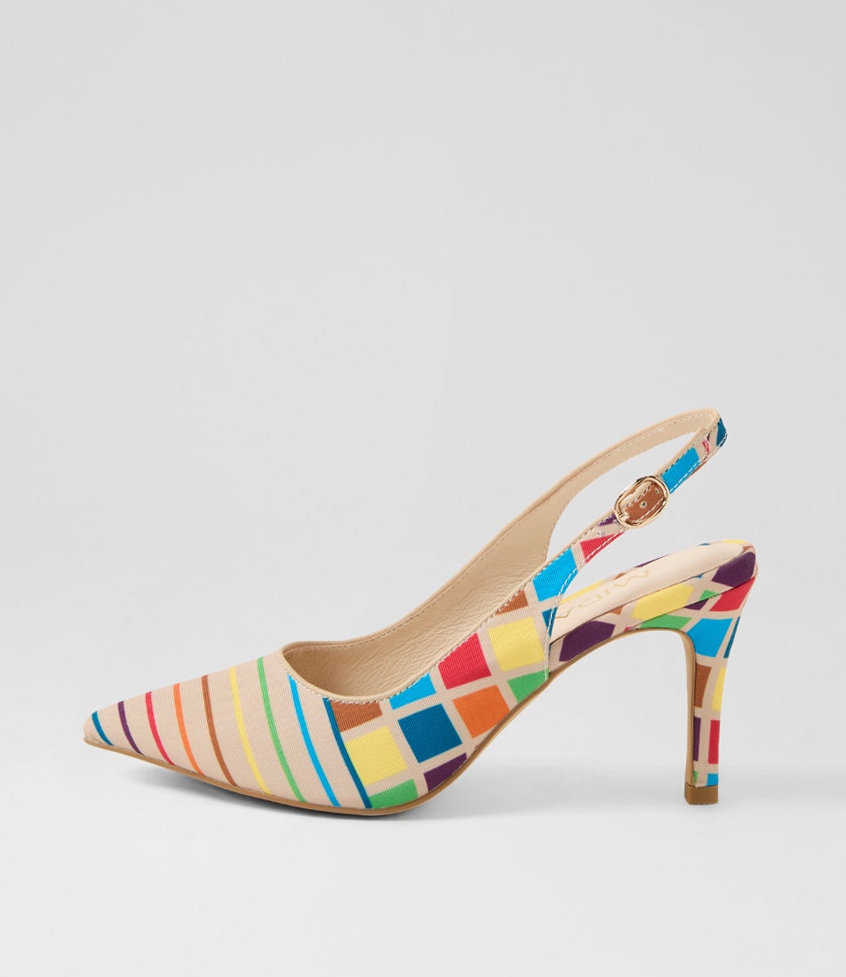 Bingo Natural Bright Multi Fabric Heels Bingo Natural Bright Multi Fabric Heels