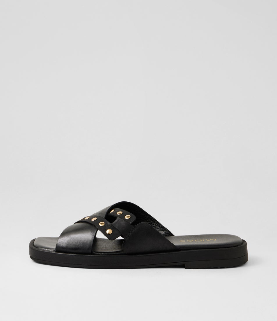 Timish Black Leather Slides