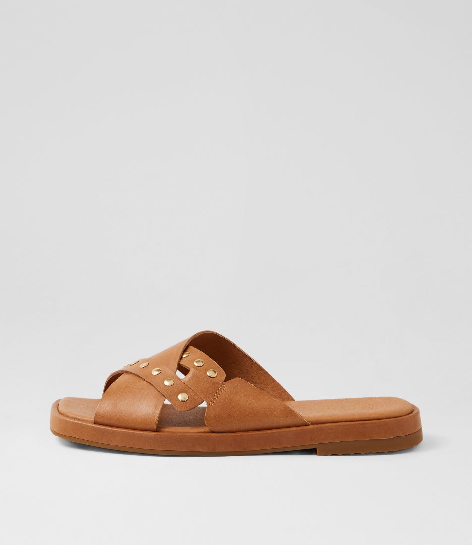 Timish Tan Leather Slides Timish Tan Leather Slides