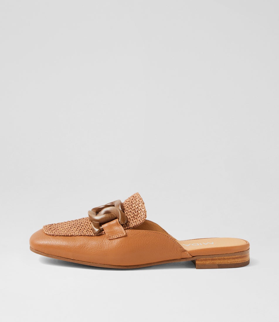 Peebles Dark Tan Leather Syn Raffia Loafers