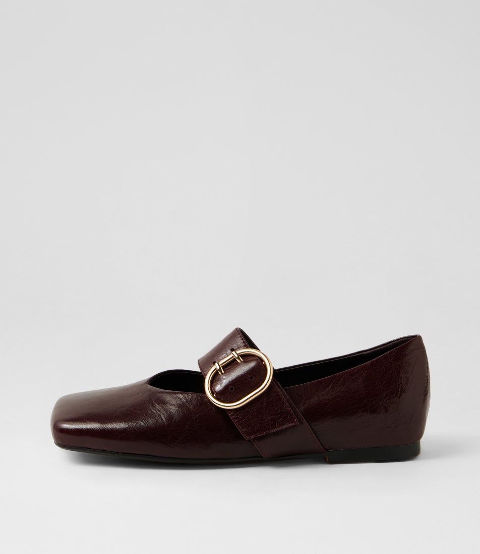 Apres Burgundy Polish Leather Flat Shoes