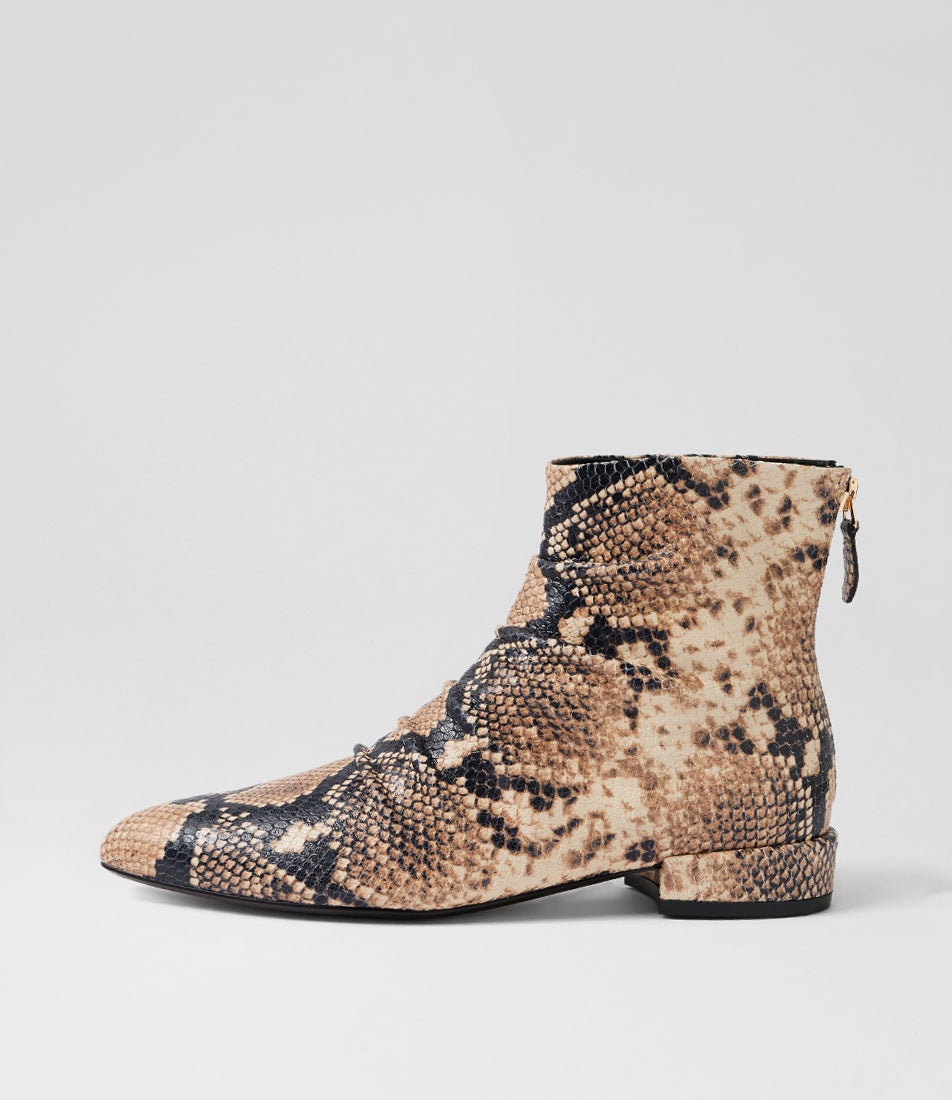 Elmoe Black Caramel Snake Leather Ankle Boots Elmoe Black Caramel Snake Leather Ankle Boots