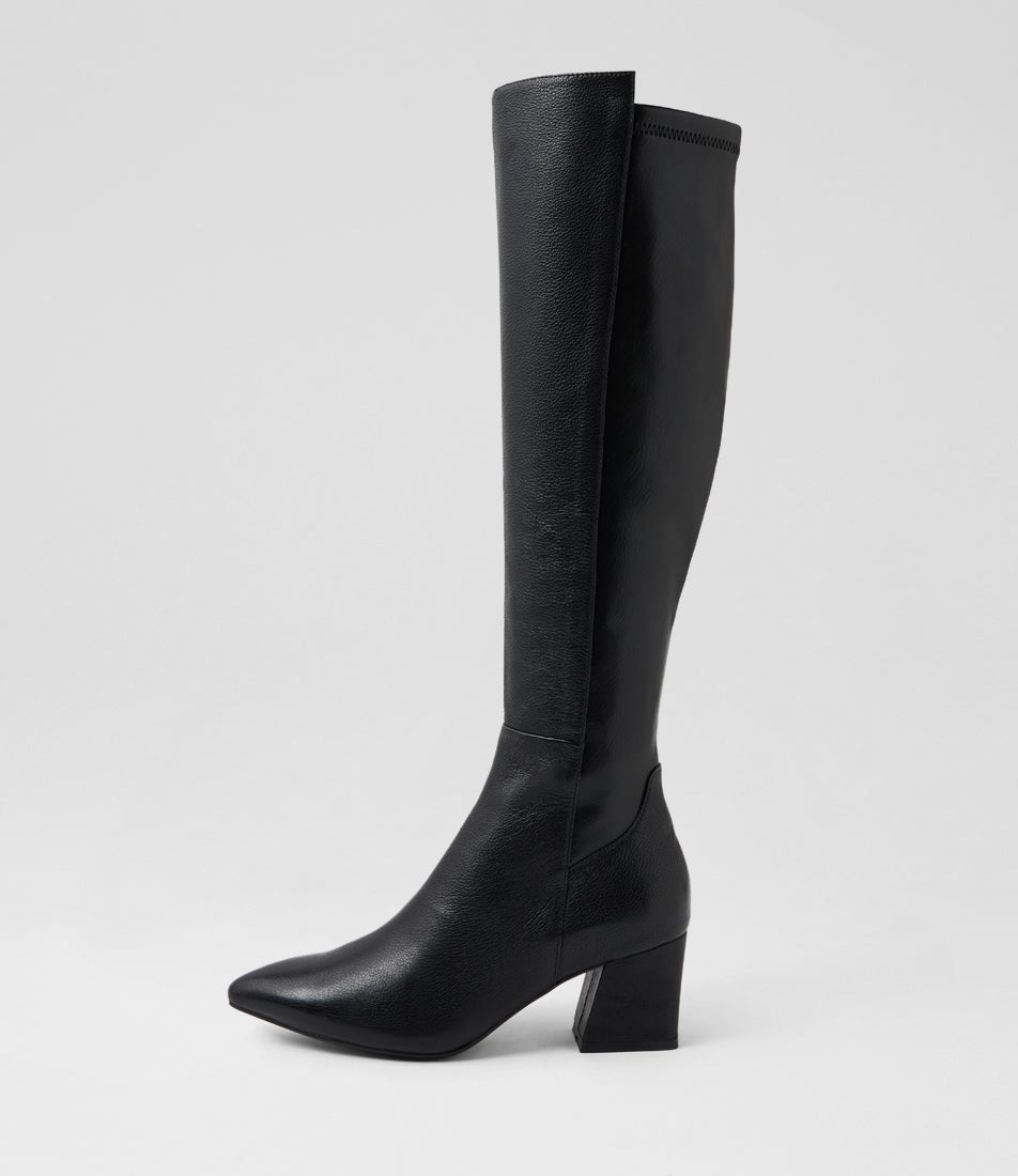 Marny Black Leather Stretch Knee High Boots Marny Black Leather Stretch Knee High Boots