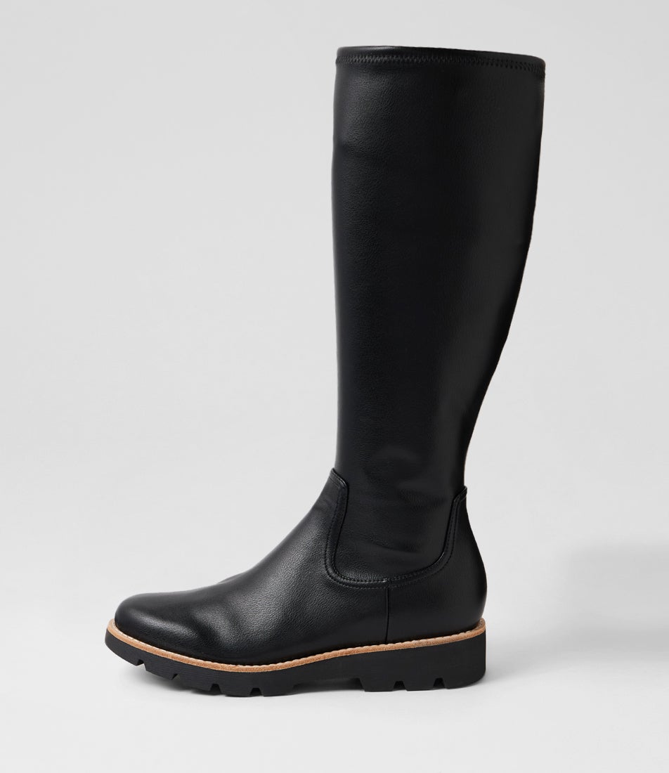 Disk Black Stretch Knee High Boots