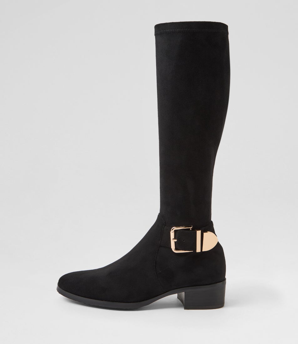 Tabloid Black Stretch Microsuede Knee High Boots