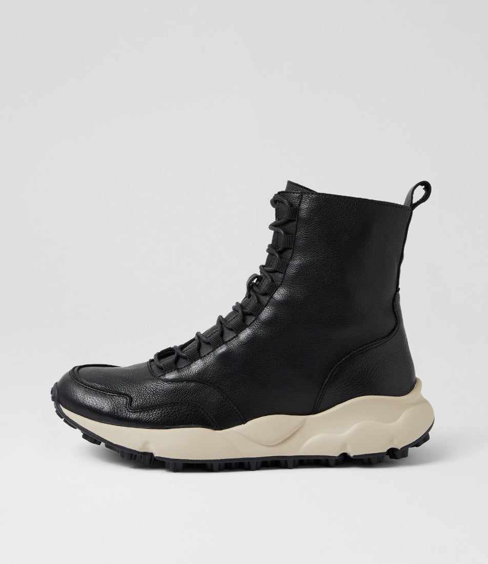 Jeon Black Leather Lace Up Boots