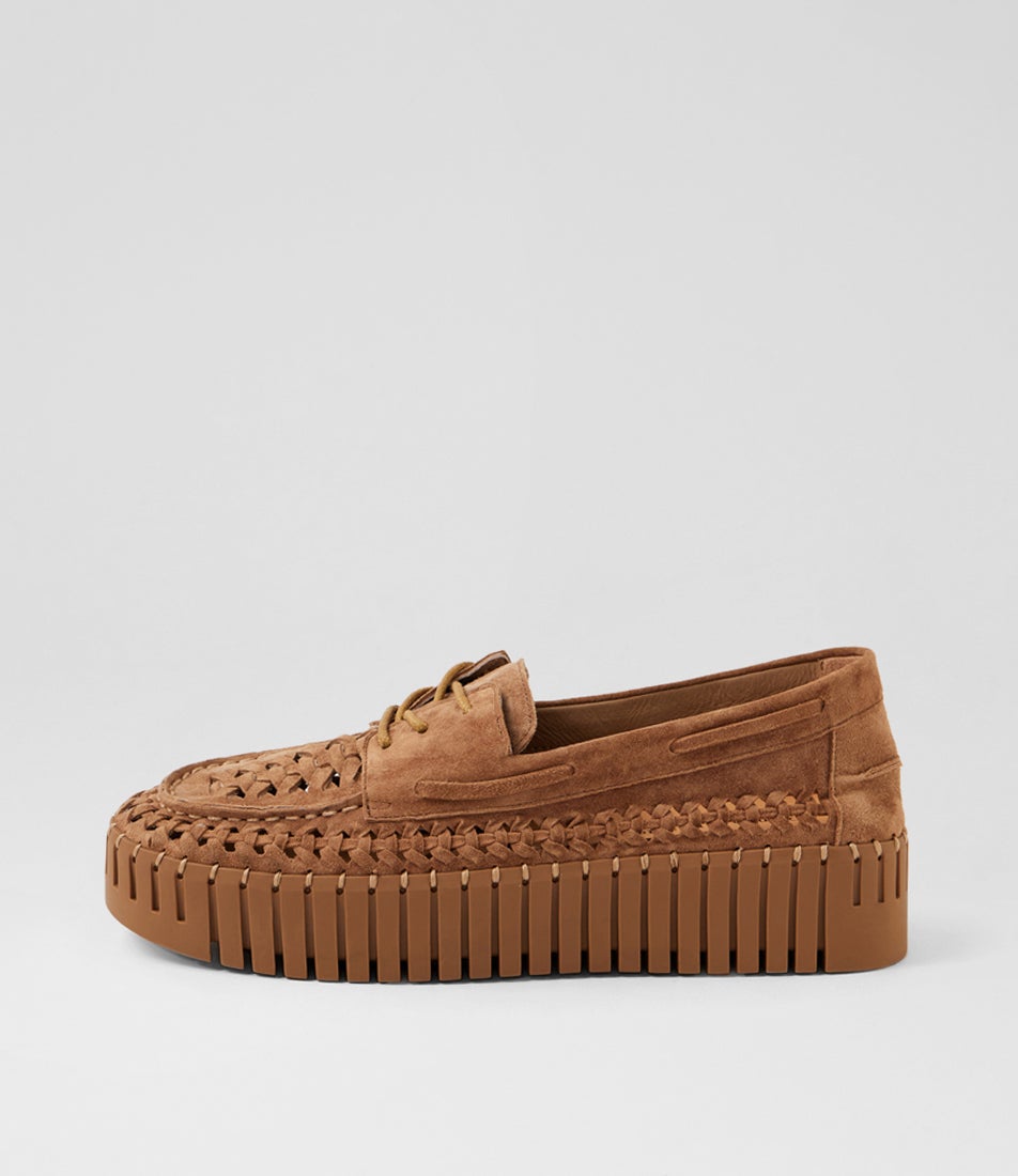 Balsa Light Choc Suede Lace Up Flats