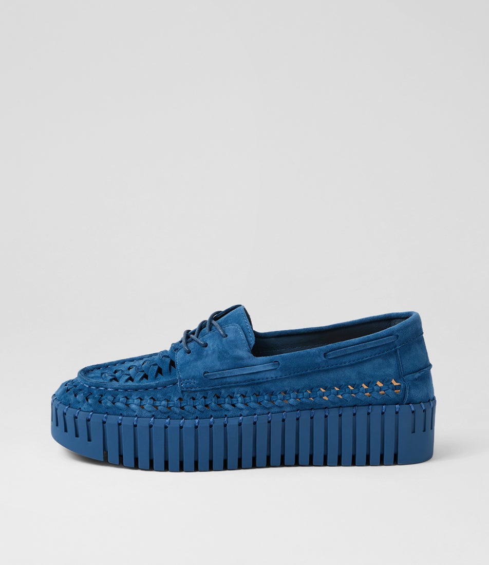 Balsa Dark Denim Suede Lace Up Flats Balsa Dark Denim Suede Lace Up Flats