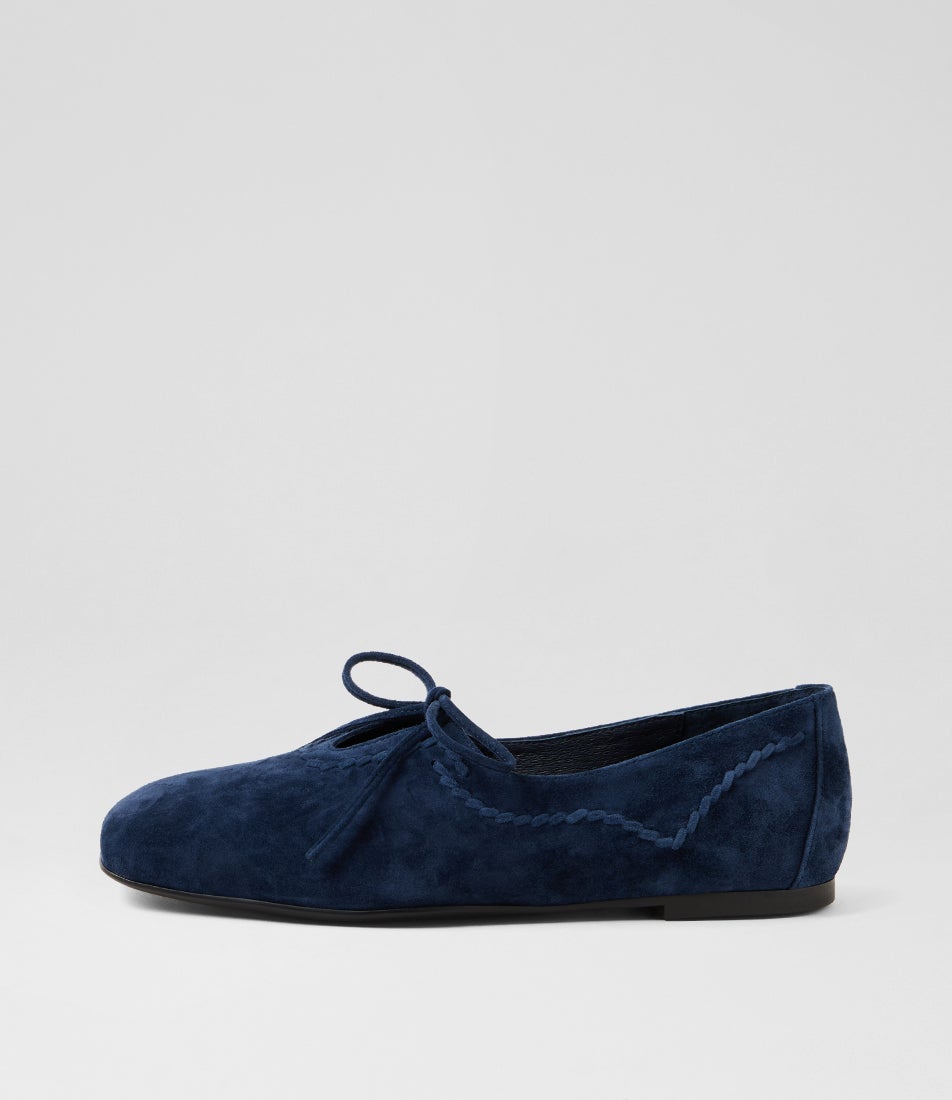 Babos Navy Suede Flat Shoes