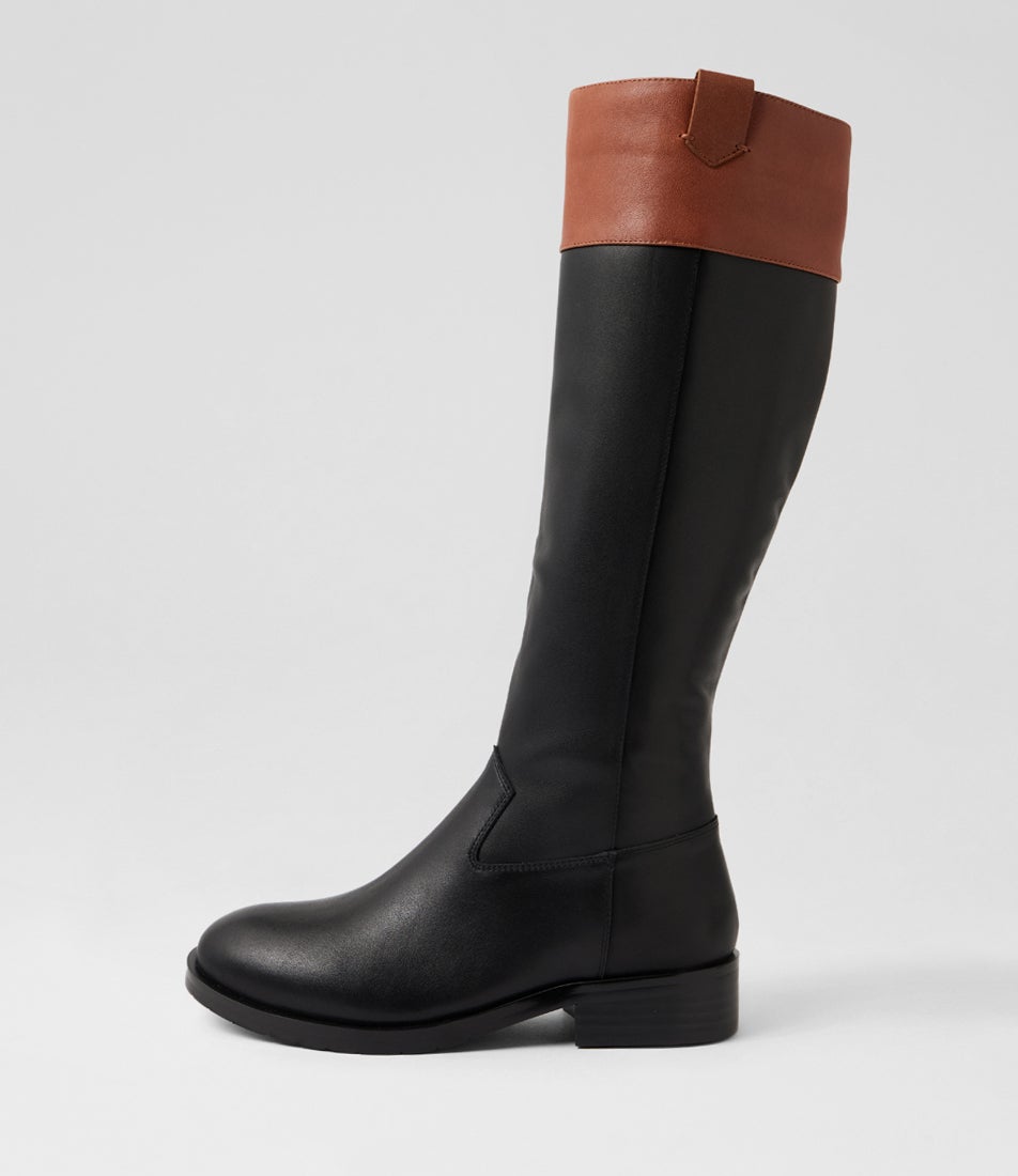 Theadore Black Cognac Leather Knee High Boots