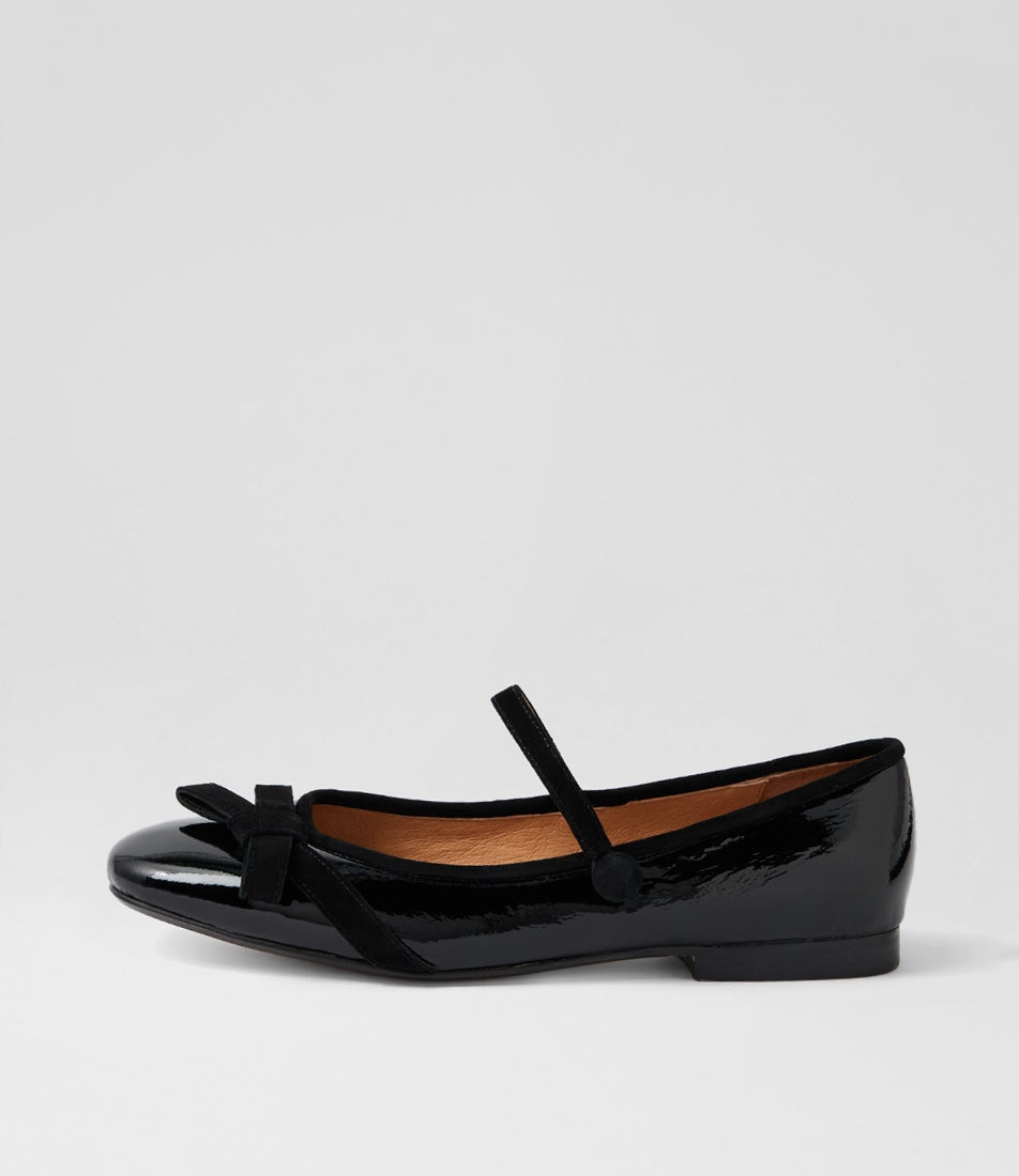 Mabello Black Patent Suede Flat Shoes