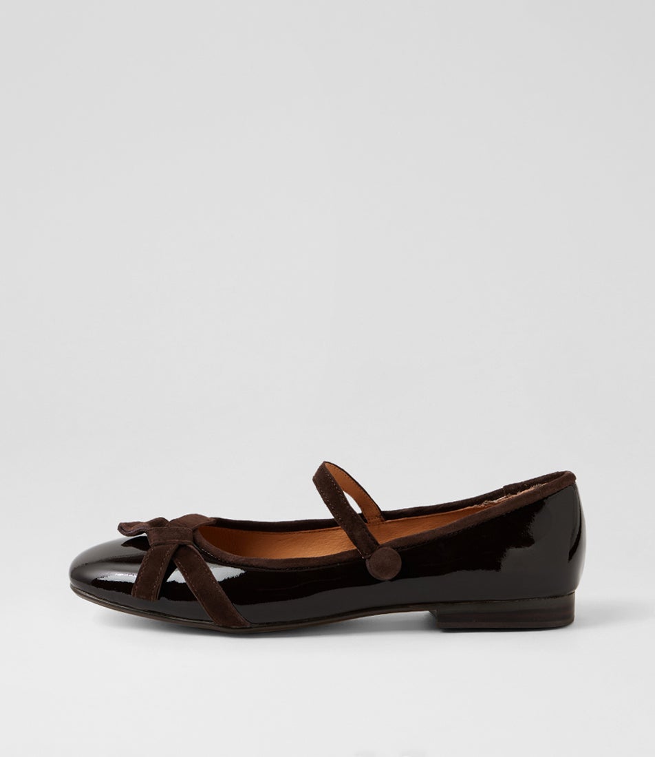 Mabello Choc Patent Leather Ballet Flats