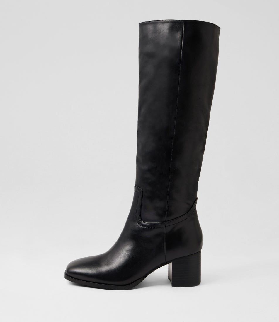 Zucker Black Leather Knee High Boots
