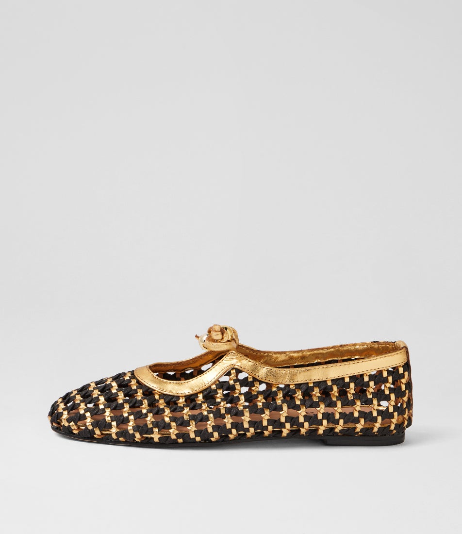 Itch Black Gold Leather Flat Shoes Itch Black Gold Leather Flat Shoes