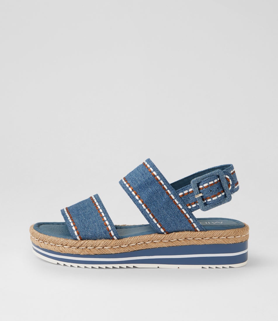 Amitee Denim Embroidery Fabric Platform Wedge Sandals Amitee Denim Embroidery Fabric Platform Wedge Sandals