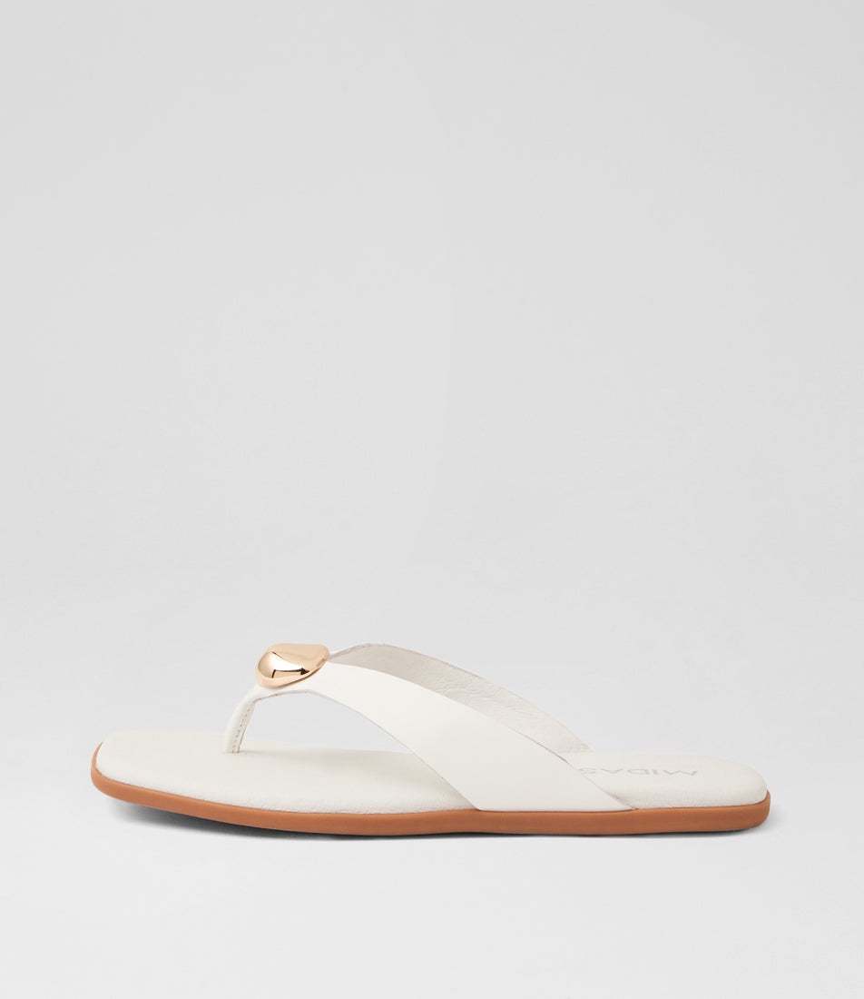 Nilah White Gold Leather Thongs
