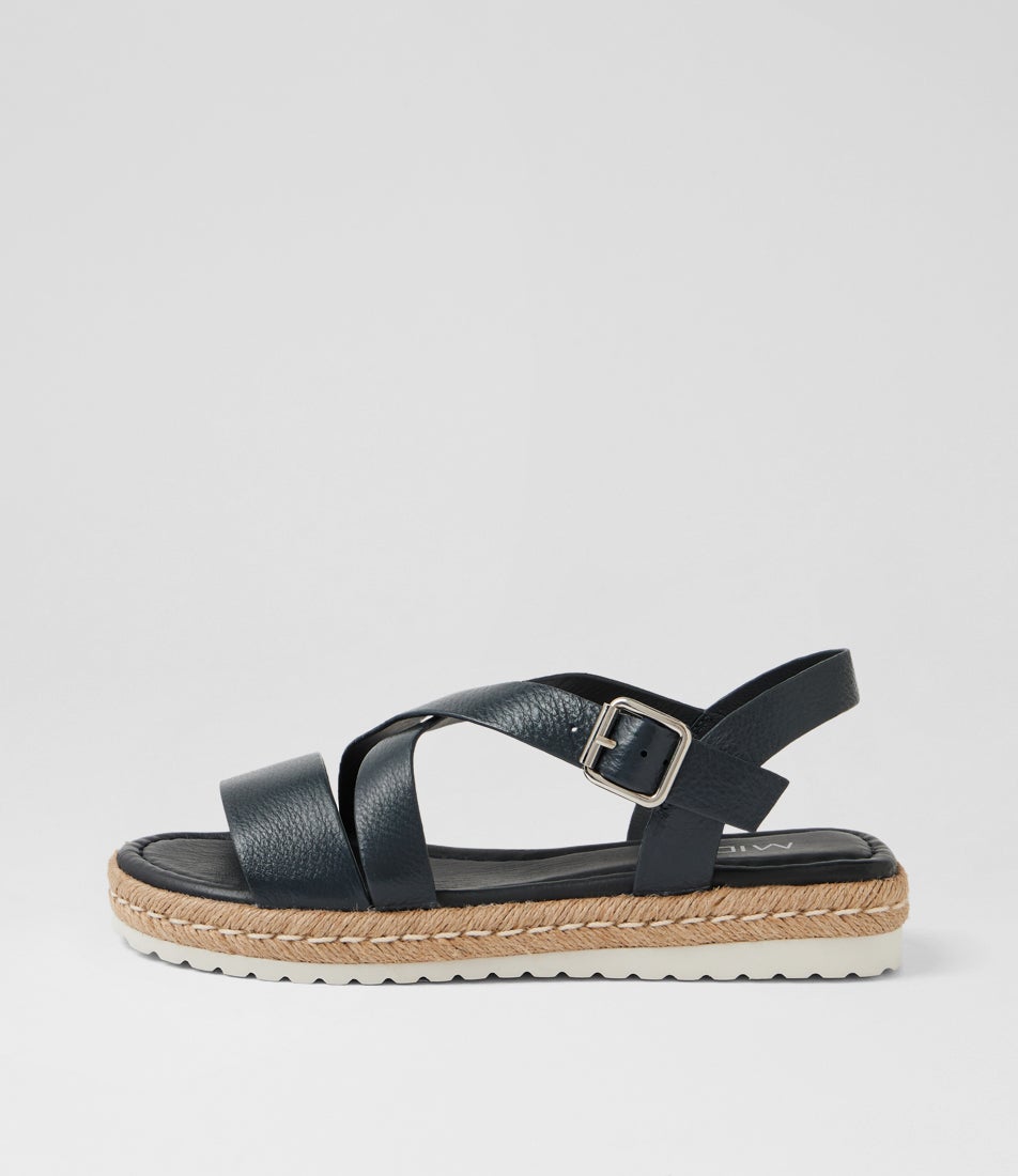 Simmo Navy Leather Strappy Sandals