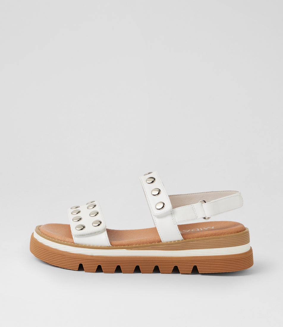 Sid White Silver Leather Platform Wedge Sandals Sid White Silver Leather Platform Wedge Sandals