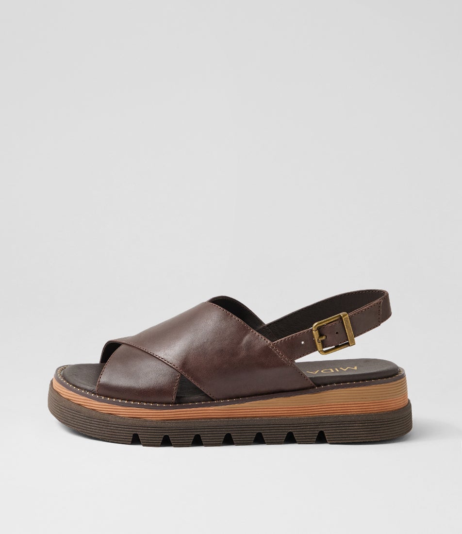 Stu Choc Leather Platform Wedge Sandals