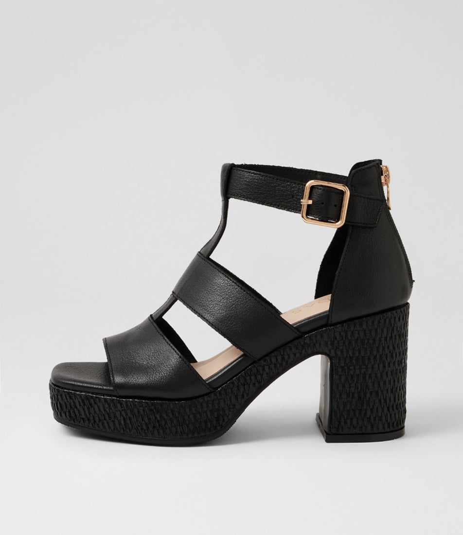 Kimchee Black Leather Platform Sandals