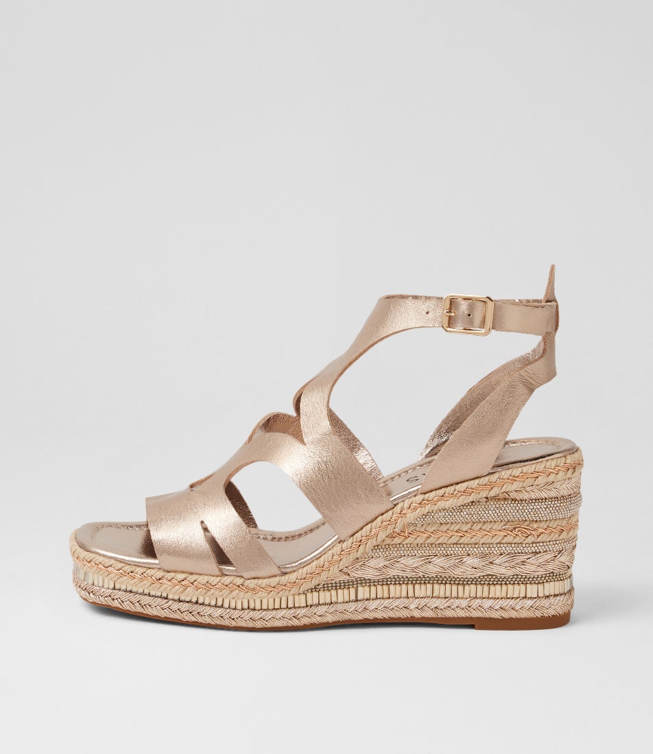 Olee Champagne Leather Platform Wedge Sandals Olee Champagne Leather Platform Wedge Sandals