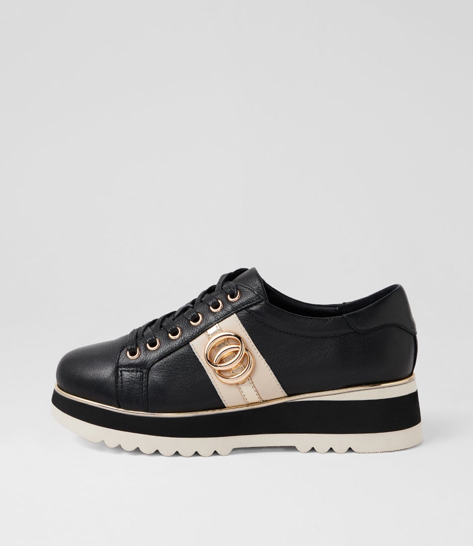 Creole Black Milk Leather Multi Lace Up Flats