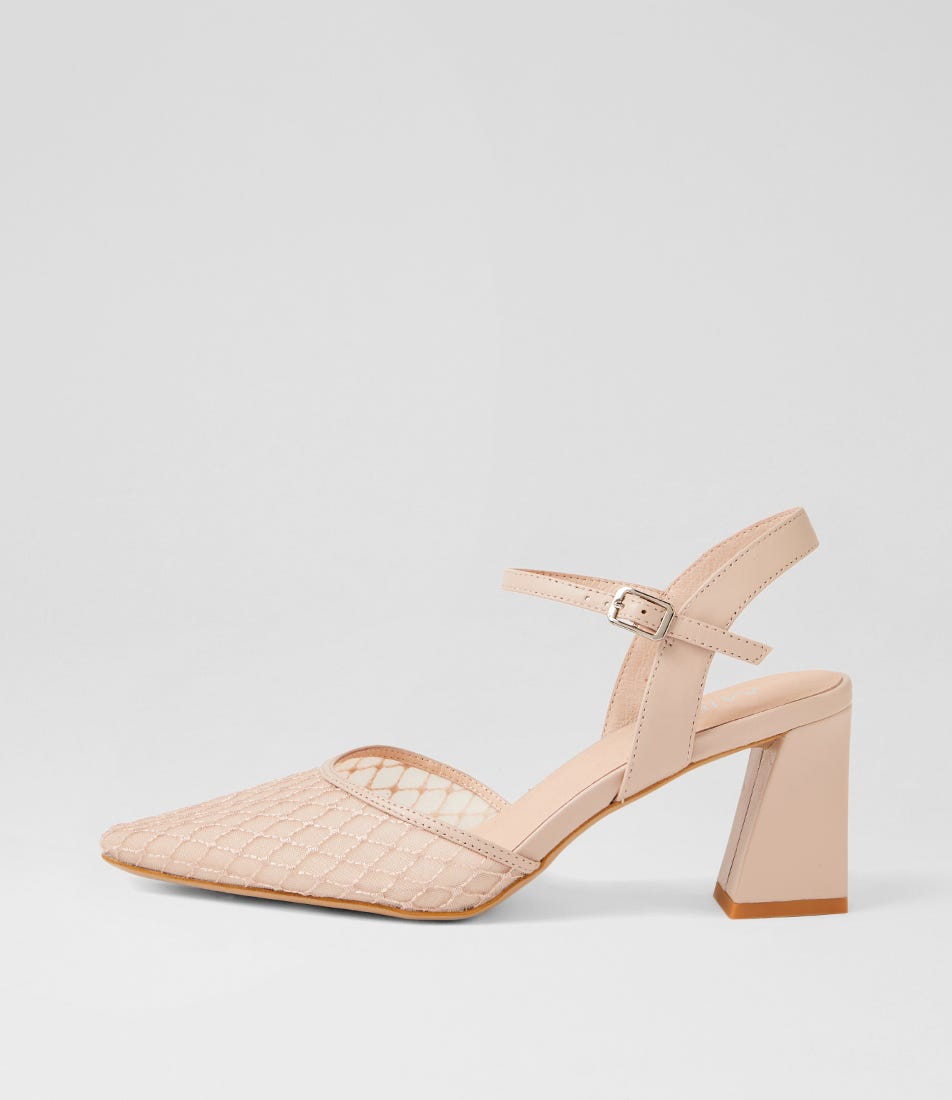 Kazoo Nude Leather Mesh Heels