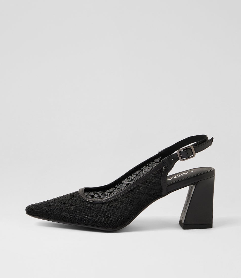 Kabob Black Leather Mesh Slingbacks