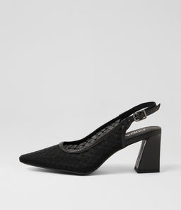 Kabob Black Leather Mesh Slingbacks Kabob Black Leather Mesh Slingbacks