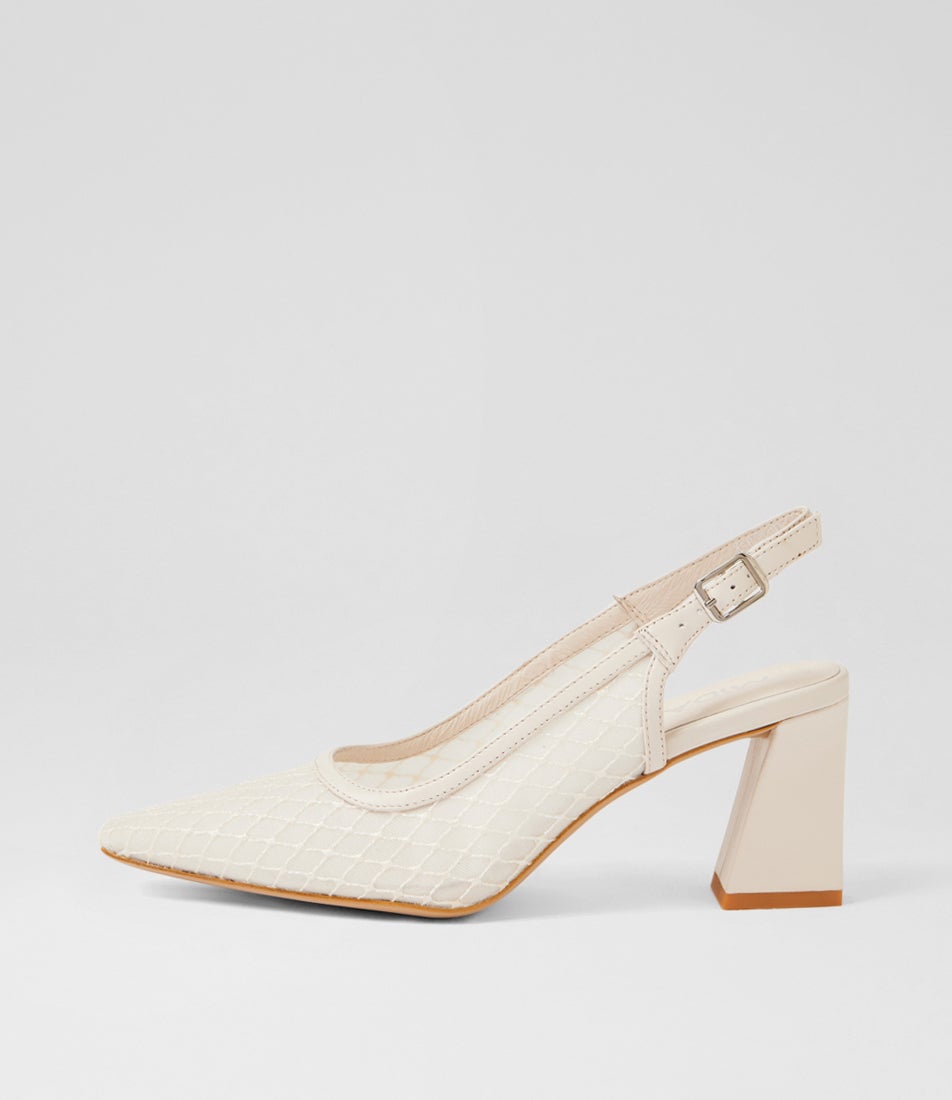 Kabob Ivory Leather Mesh Slingbacks