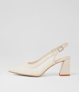 Kabob Ivory Leather Mesh Slingbacks Kabob Ivory Leather Mesh Slingbacks