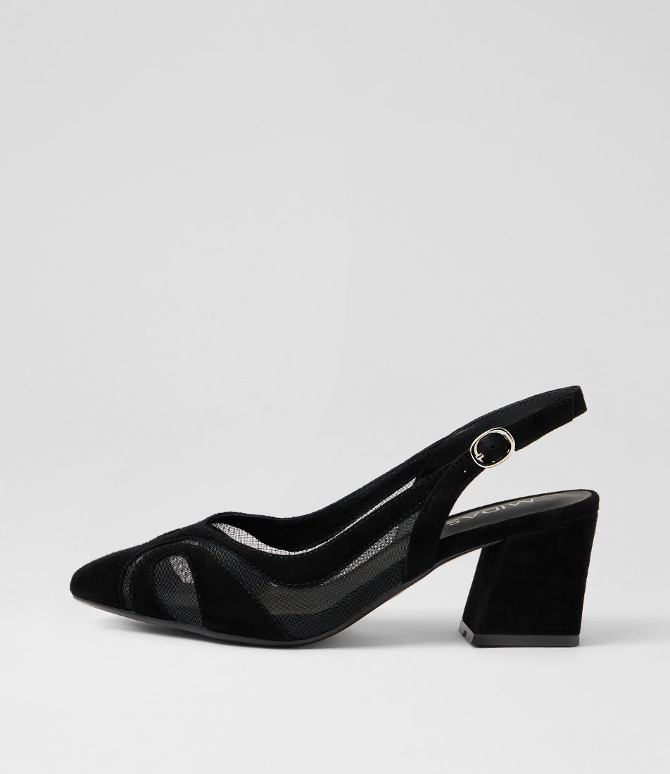 Mango Black Suede Mesh Heels